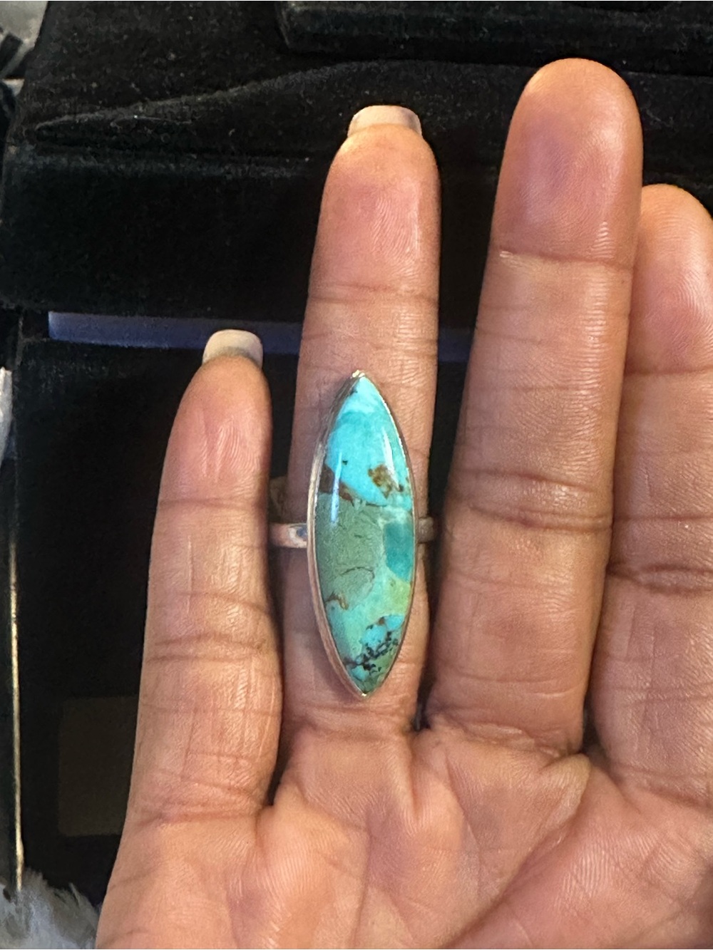 Sterling Silver Turquoise Marquise Cocktail Ring - Turquoise size 10